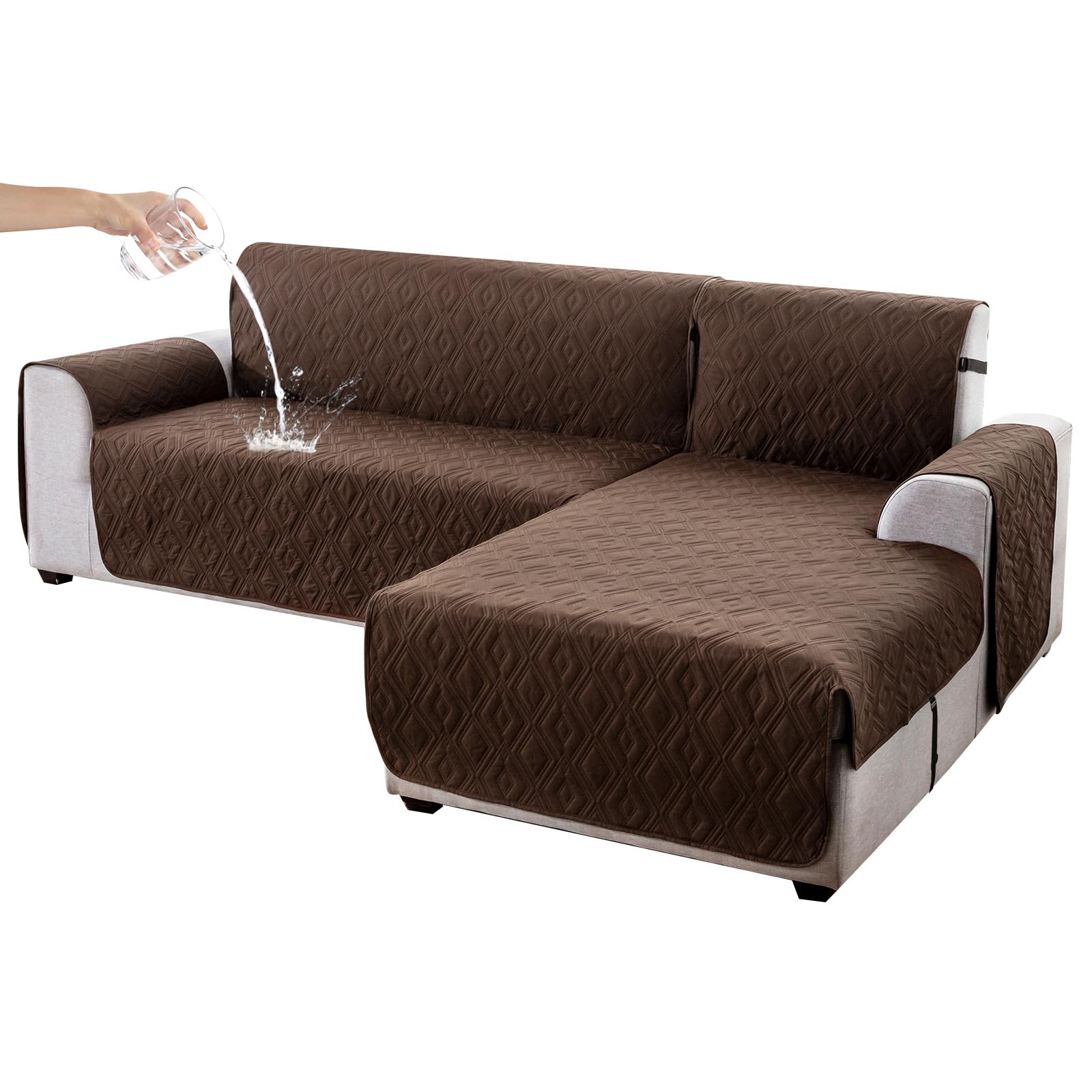 Genina Sectional Couch Covers for Dogs L Shaped Sofa Covers Chaise Lounge Cover Reversible Couch Covers for Sectional Sofa L Shape Furniture Protectors Cover for Pets, Kids (Chocolate, Sofa Large)
