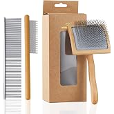 Werduoland Slicker Brush for Long Haired Dogs, Wooden Ergonomic Handle | Long pins reach deep undercoat. For Goldendoodles, P