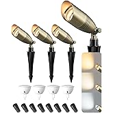 EDISHINE Solid Brass Landscape Spotlights, 12V LED Low Voltage Landscape Lights, 3CCT MR16 Bulb Included, Bronze Heavy Duty Waterproof Spot Lights,Outdoor Lighting for Garden Yard Tree, 4 Pack