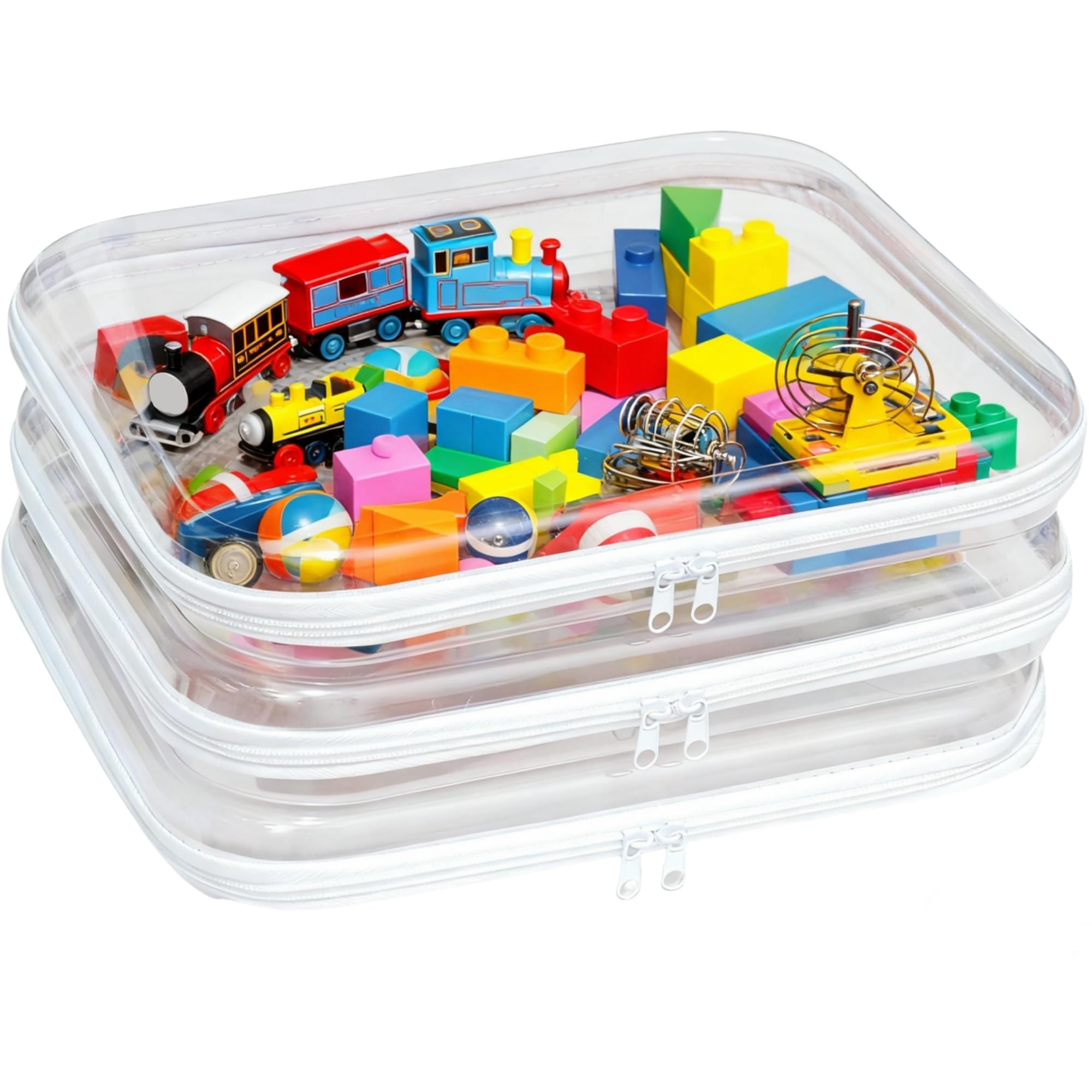 Photo 1 of 3PCS Clear Hard Plastic Zipper Case, Double Zippers Hard Pouch, Portable Travel Organizer Bin Clear Makeup Bag for Toy Storage, Snack Bag, Cosmetics, Pencil Case, Diaper Bag, Toiletry Bag (3PCS-L)