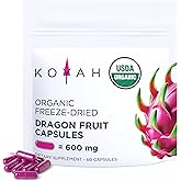 KOYAH - Organic Dragon Fruit Capsules – 600 mg Freeze-Dried Powder (Equals 3,600 mg Fresh) – Whole-Food, Vegan, Non-GMO, 60 Count