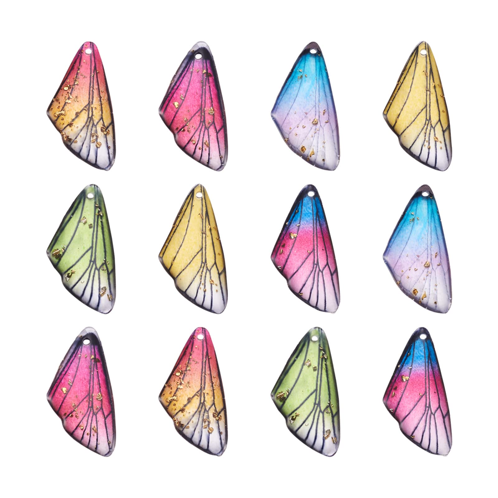 Spritewelry Multi Colors Resin Wing Charms Clear Insect Dragonfly Butterfly Wing Pendants with Gold Foil for Jewelry Earring Crafts Making