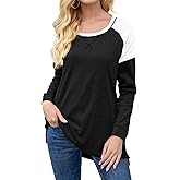 AYIFU Womens 2022 Fall Long Sleeve Tunic Tops Color Block Casual Loose Fit Shirts