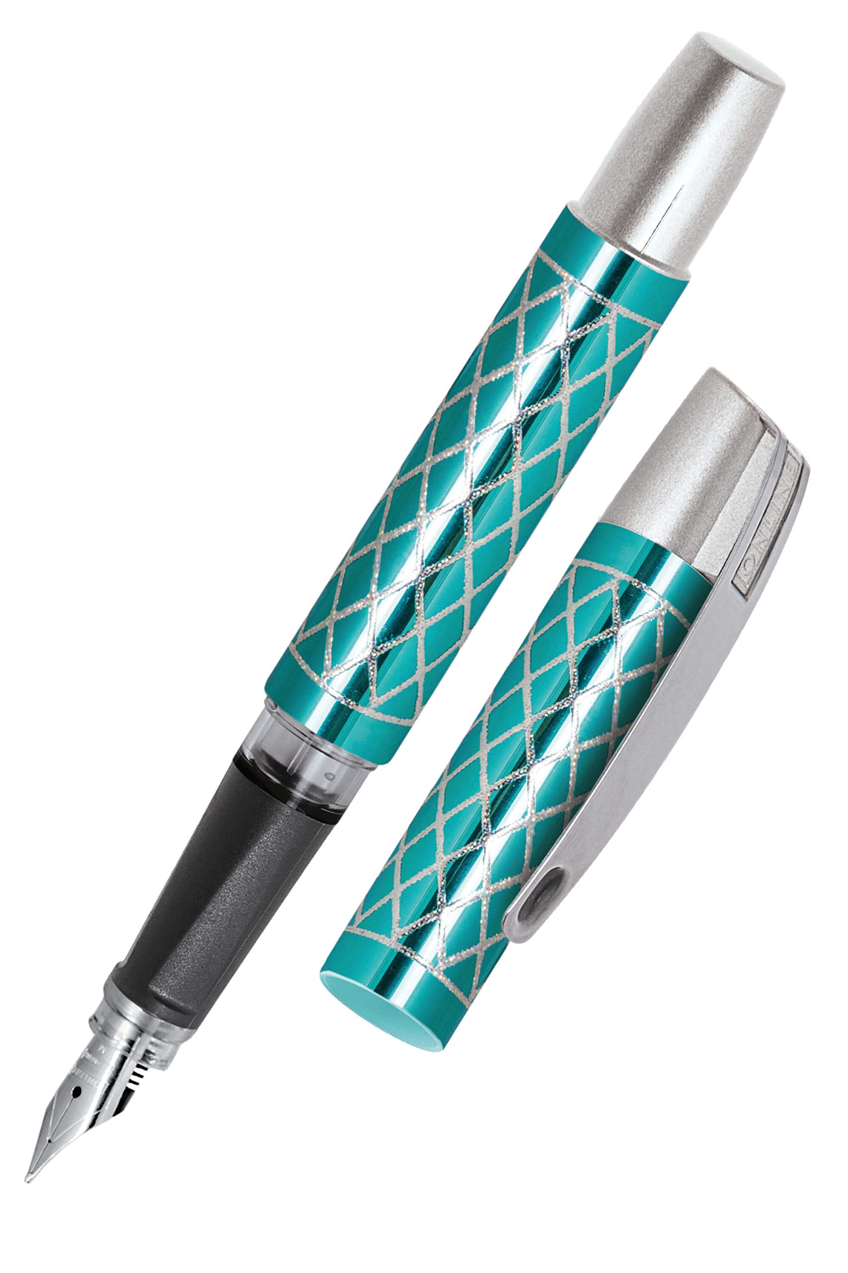Online Ergonomic Fountain Pen for School/College -Campus Turquoise - Medium Nib, Soft Grip Part, Standard Ink cartridges