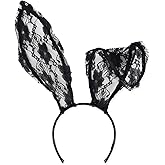Fnuqz Lace Bunny Ear Headband Hair Decoration Headband Cosplay Accessories Costume Accessories Sweet Sexy for Women Masquerade Ball Party Decoration Photography Props Halloween Christmas Black