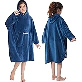 Hiturbo Kids Towel Changing Robe: Soft Plush Wearable Blanket - Warm Coral Fleece Hoodie - Swim Surf Poncho for 5-12 Years (Navy)