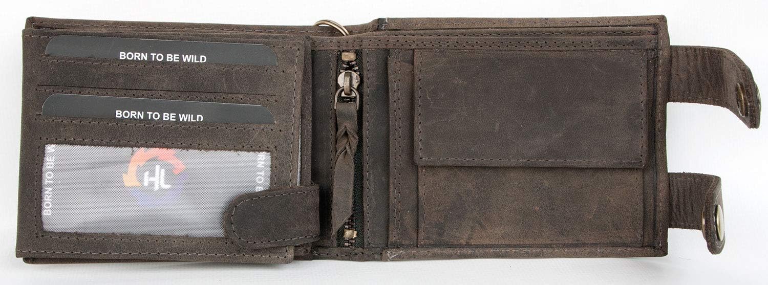 Grey-Brown Genuine Leather Wallet Born to be Ride with Two Buckles and a Chain - Image 4