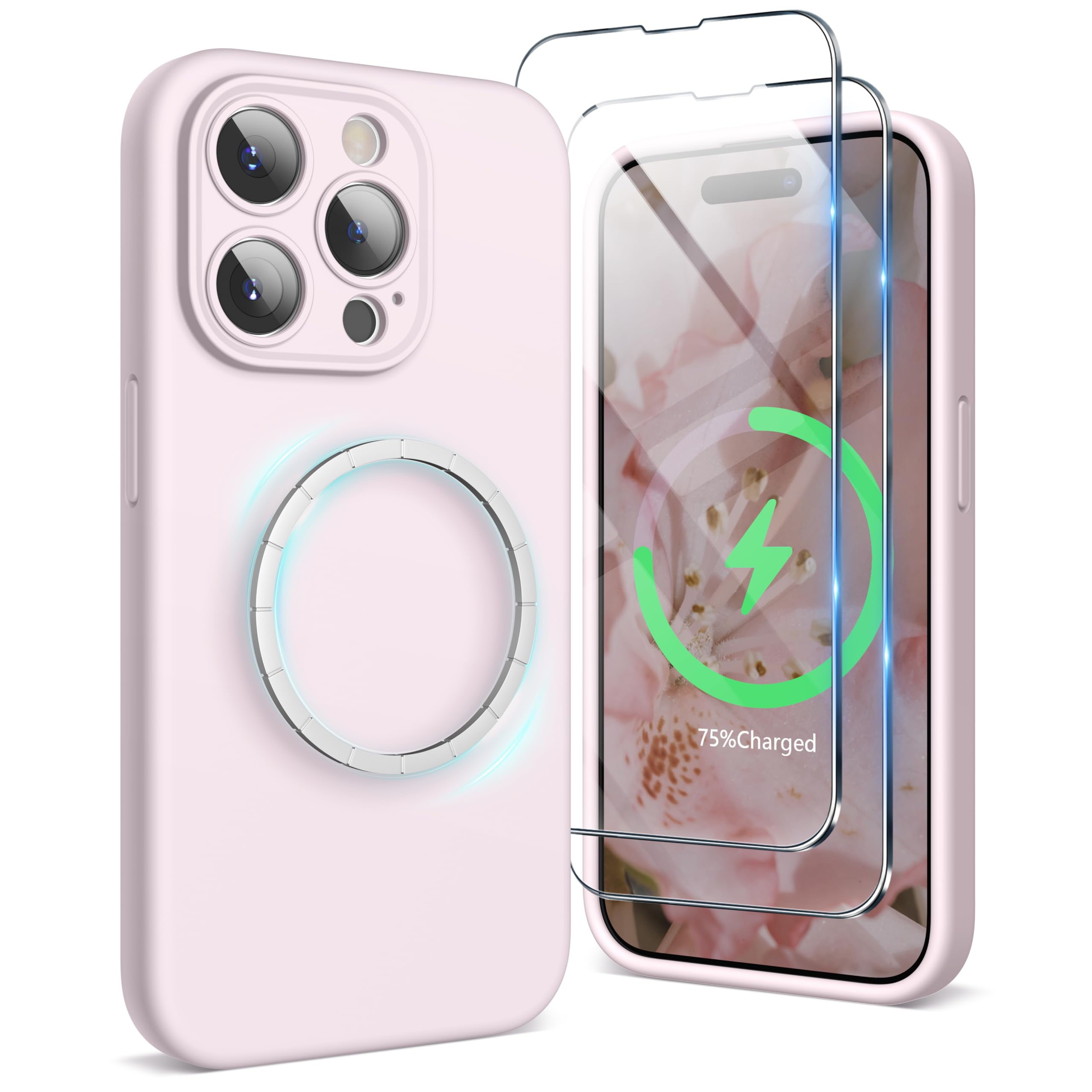 SURPHY Magnetic Case for iPhone 15 Pro Max Case with Screen Protector, Liquid Silicone Anti-Scratch Compatible with MagSafe Gel Rubber Phone Case for iPhone 15 Pro Max 6.7 inch, Chalk Pink — image 1