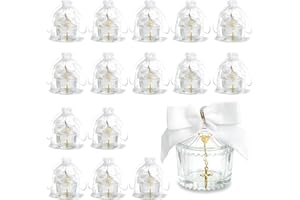 ENIPEDITA 16 Sets Baptism Favors with 16 Pcs Cross Rosary White Crystal Candy Bowl Gifts for Guests First Communion Party Wed