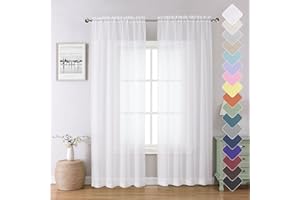 Lecloud Sheer Curtain Panels Set 84" Inches Long, Solid Voile Light Filtering Airy Curtains Window Treatment Drapes for Living Room, 2 Panels Elegant Bedroom Sheer Curtains, White, 40" Wx84 L
