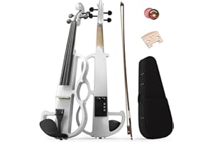Doredo Electric Violin 4/4 Kit, Electric Violin 4/4 Full Size for Adults, Students, Beginner Violins with Case, Bow, Rosin, Headphones and Audio Cable, White