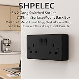 SHPELEC 13A 2 Gang Switched Socket Surface Back Box Matt Black view 7