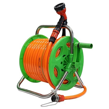 AquaHose Garden Thermoplastic Water Pipe Hose Reel 30 m with Folding Handle