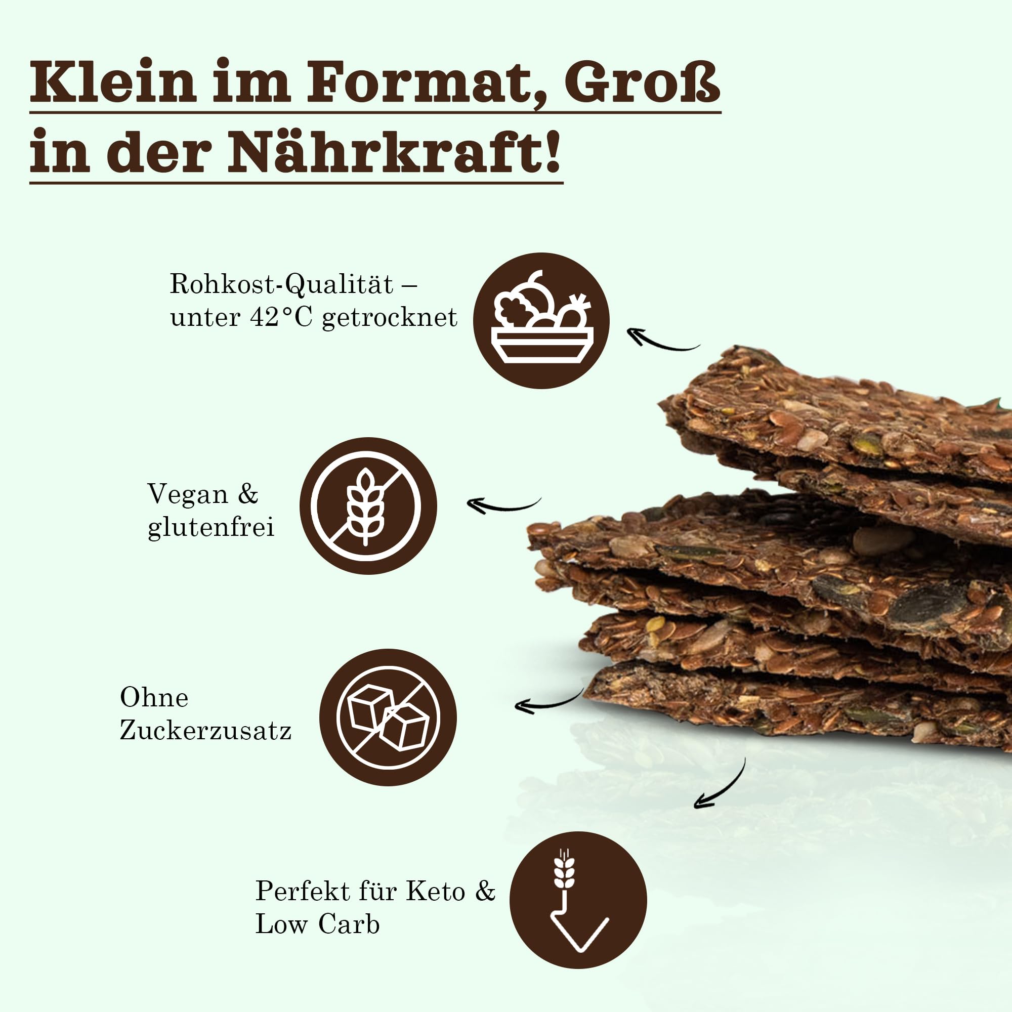 Elly Momberg Bio Leinsamen Cracker mit Saaten & Kräutern 90g (Kräuter & Samen) – Keto, Low Carb, Glutenfrei, Vegan, Ohne Zuckerzusatz – Rohkost Knäckebrot, Ballaststoffreich, Gesunder Snack 4