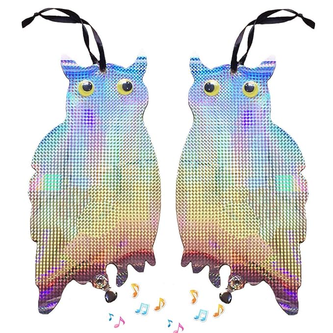 2 Pack Bird Repellent Scare Bird Owls Flash Hanging Owl Deterrent