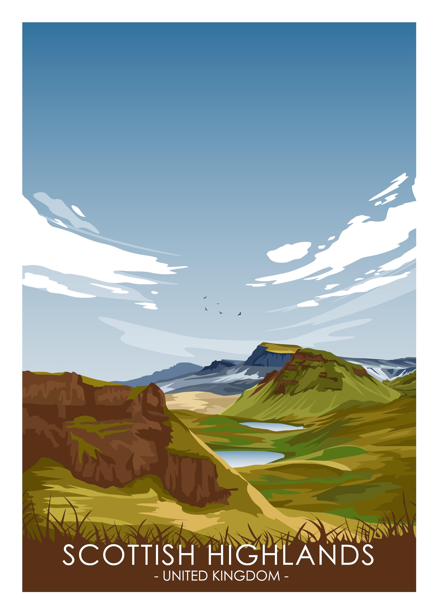 UK Travel Print UK Cities and Shires, Handmade Print Of The Beautiful Places of United Kingdom, UK Artwork Wall Art Poster For New Home Kitchen Print (Scottish Highlands, A4 Unframed Print)