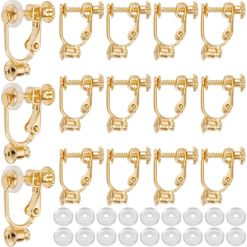 SOFPLATE 1 Box 24Pcs Real 18K Gold Plated Screw Back Earring Converter Clip on Earrings Back Brass Painless Non Pierced Earring Clips with Pads Clip Earring Findings for jewellery Making Supplies DIY