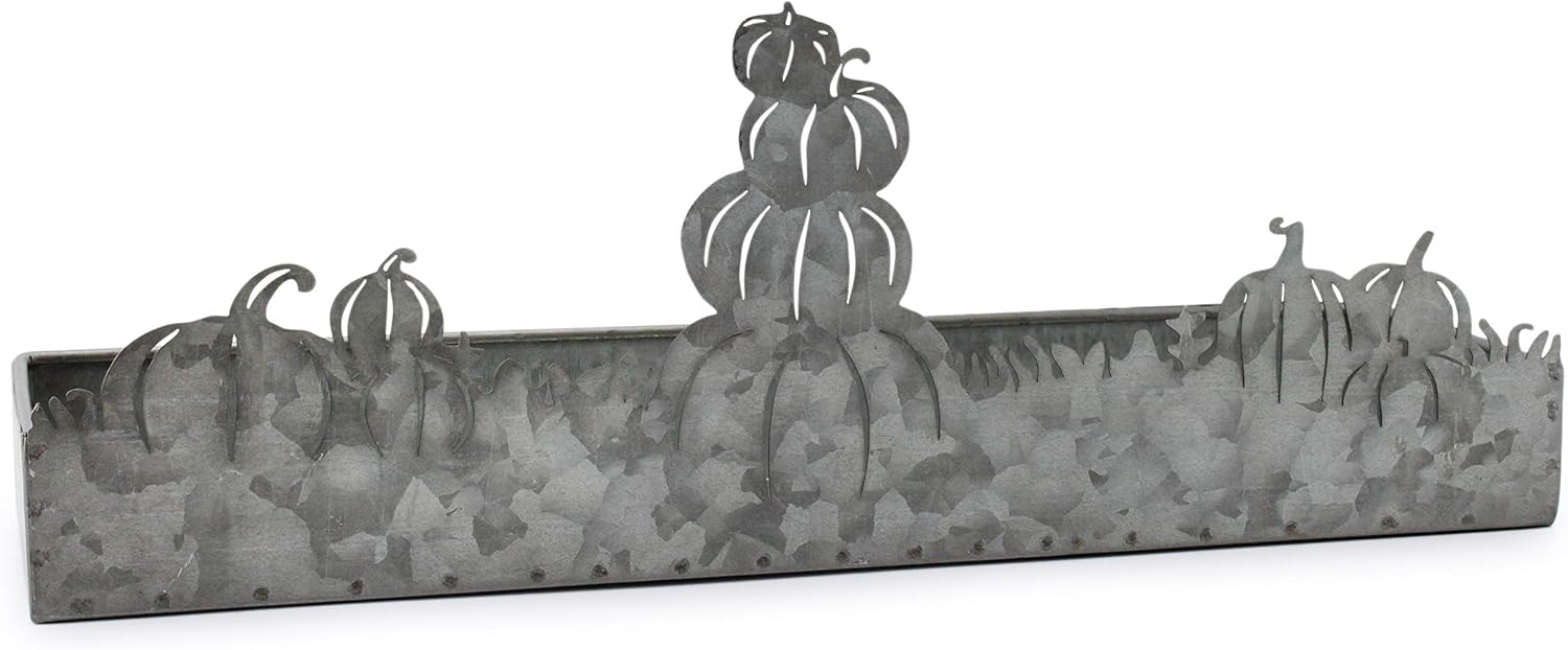 AuldHome Fall Decor Galvanized Tray, Field of Pumpkins Silhouette Farmhouse Decor Metal Tray 14 x 4 x 5 Inches: Home & Kitchen