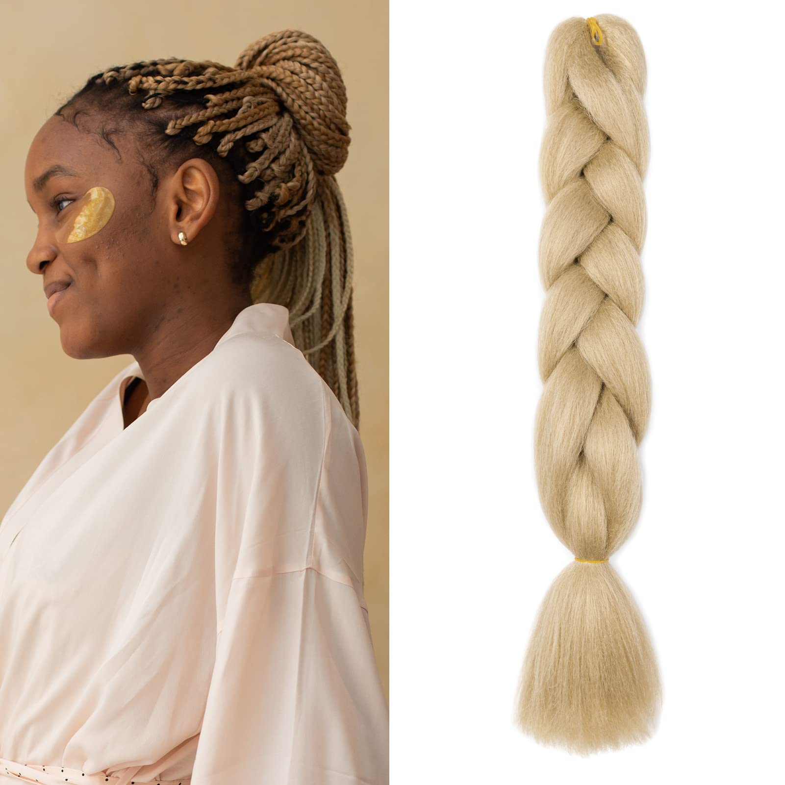 Gairyan Braiding Hair Extensions for Braiding 1 Bundle 100g 24" Ombre Jumbo Braiding Hair Colorful Synthetic Hair for Braid Soft Box Braids Crochet Twists (Natural Blonde)