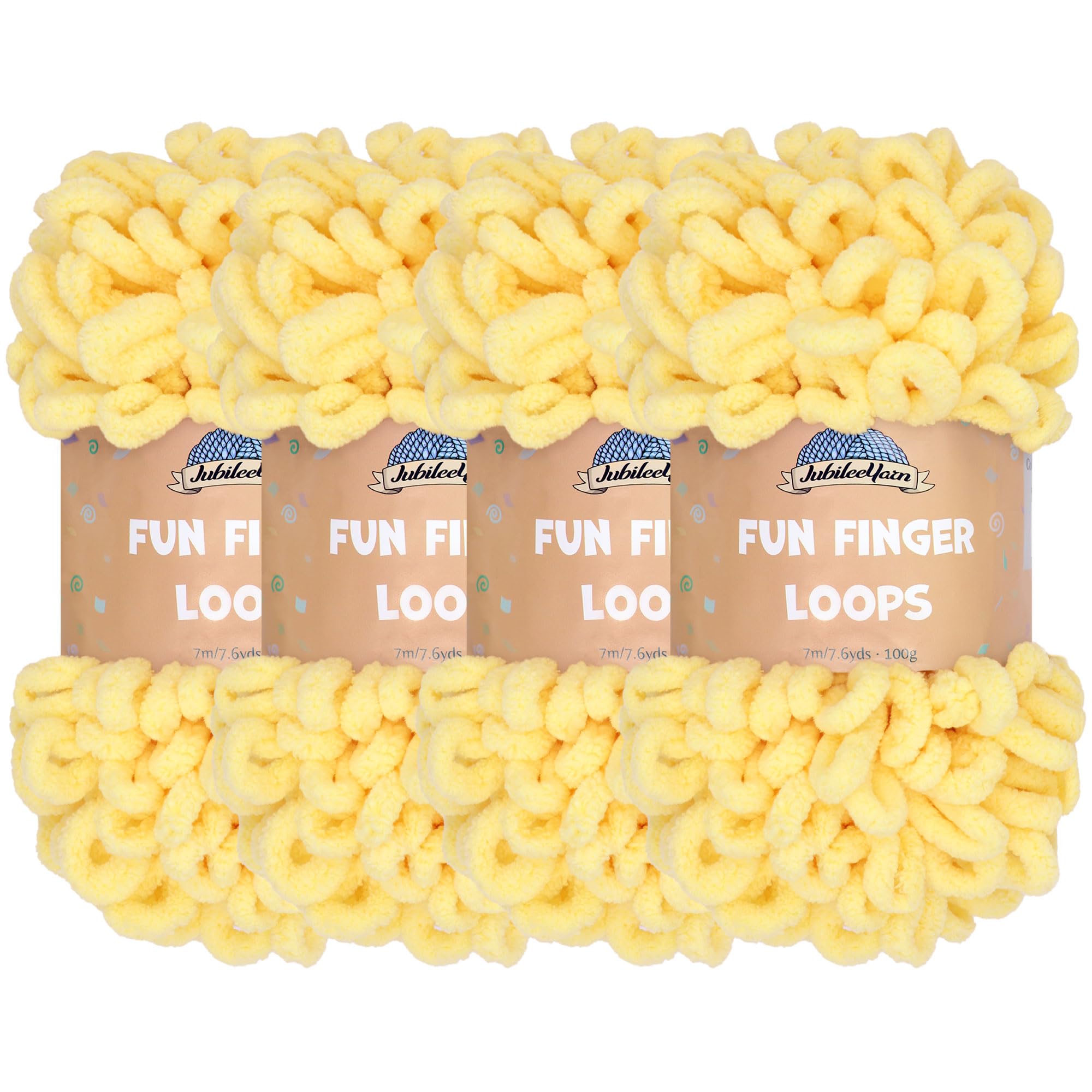 JubileeYarn Fun Finger Loops Yarn - Polyester Jumbo Weight Loop Yarn - 100g/Skein - Light Buttercream - 4 Skeins