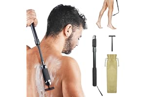 ETbyto Safety Razor Extension Handle with Adjustable Length for leg Razor,Back Shaver for Men,Multi-Function Extension Shaver Handle can be fitted Lotion Applicator,Hair Brush for Wet or Dry(Black)