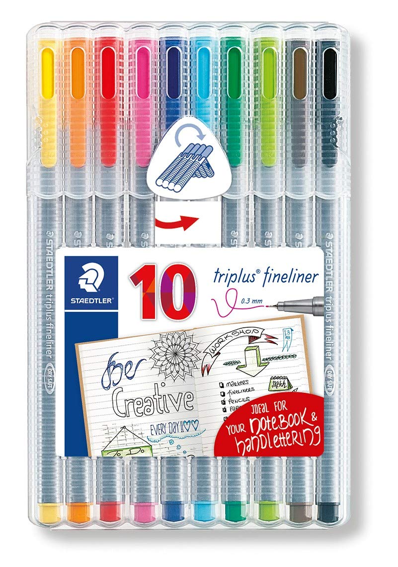 Staedtler 334 SB10AC fineliner triplus (Triangular, Adjustable Staedtler Box with 10 Brilliant Colours, Made in Germany, line Width Approx. 0.3 mm); Specialized Hand Lettering