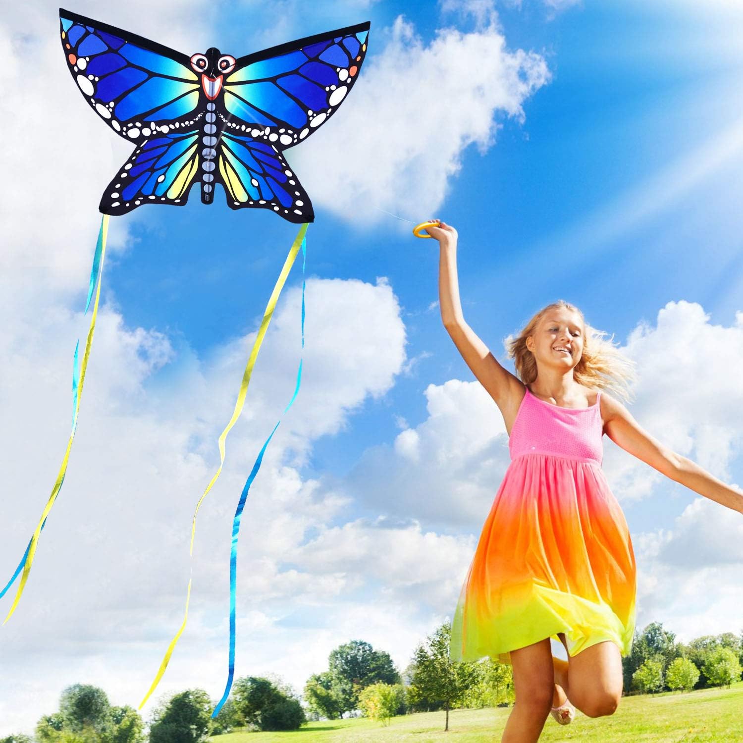 Butterfly Kite for Kids and Audlts, 120x95cm with Long Tails,beginner kite for children,Easy to