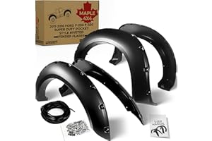 MAPLE4X4 Fender Flares Compatible with 2011-2016 Ford F-250 F-350 Super Duty Pocket Style Riveted | Smooth Black Paintable Se