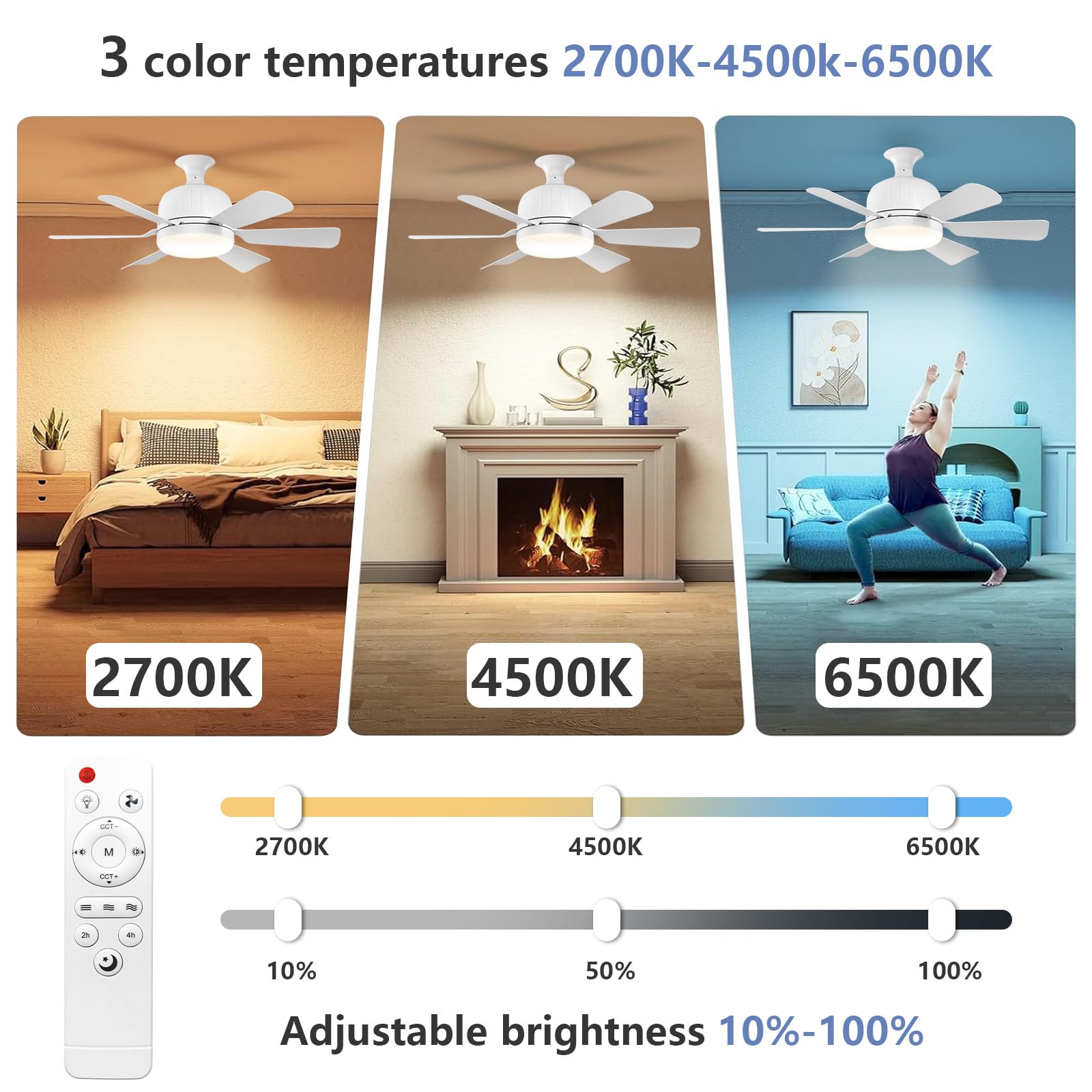 MeoYlaery E27 Ceiling Fan with Light and Remote,LED Ceiling Fans Dimmable,46cm Light Bulb Fan,Ceiling Fans Lamp, 3 Speeds 3 Colors,Ceiling Fan Light for Bedroom.Base Included