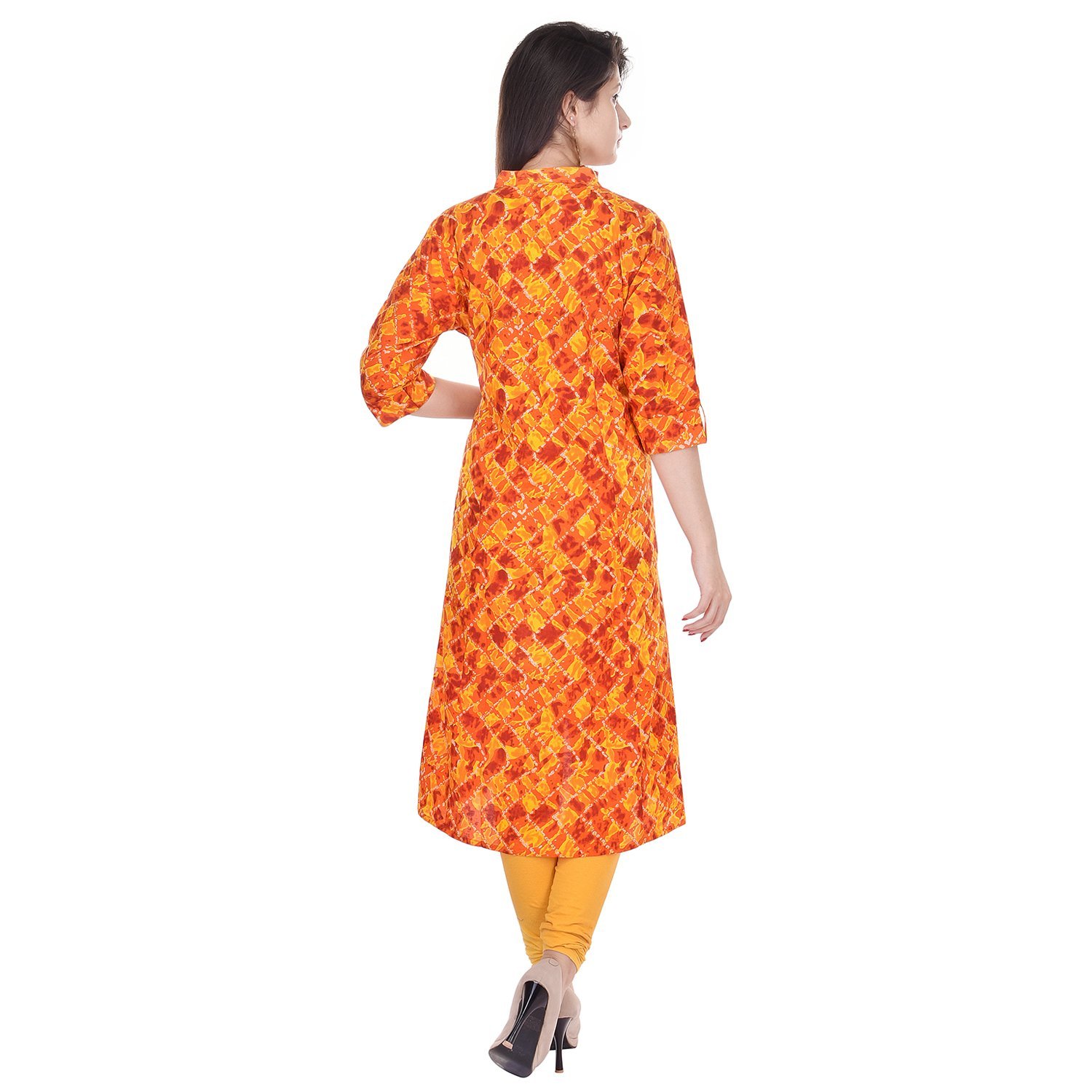 rajmandirfabrics women's cotton straight chinese neck printed kurti (pk1015328_yellow)