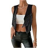 SHENHE Women's Metallic Sequin Fringe Vest Open Front Sleeveless Crop Jacket Rave Clubwear