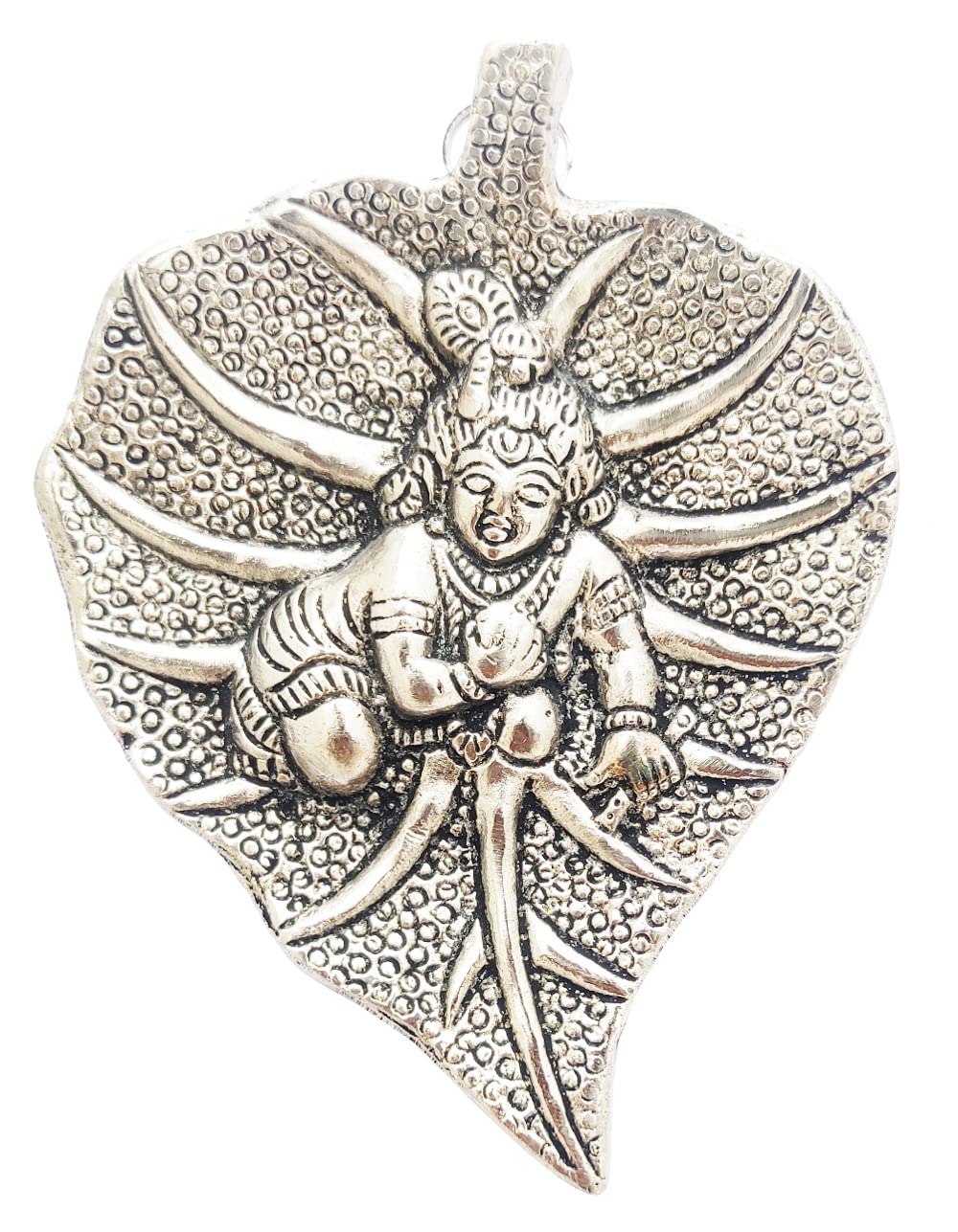 Purpledip white metal wall hanging of laddu gopal on leaf (10186)