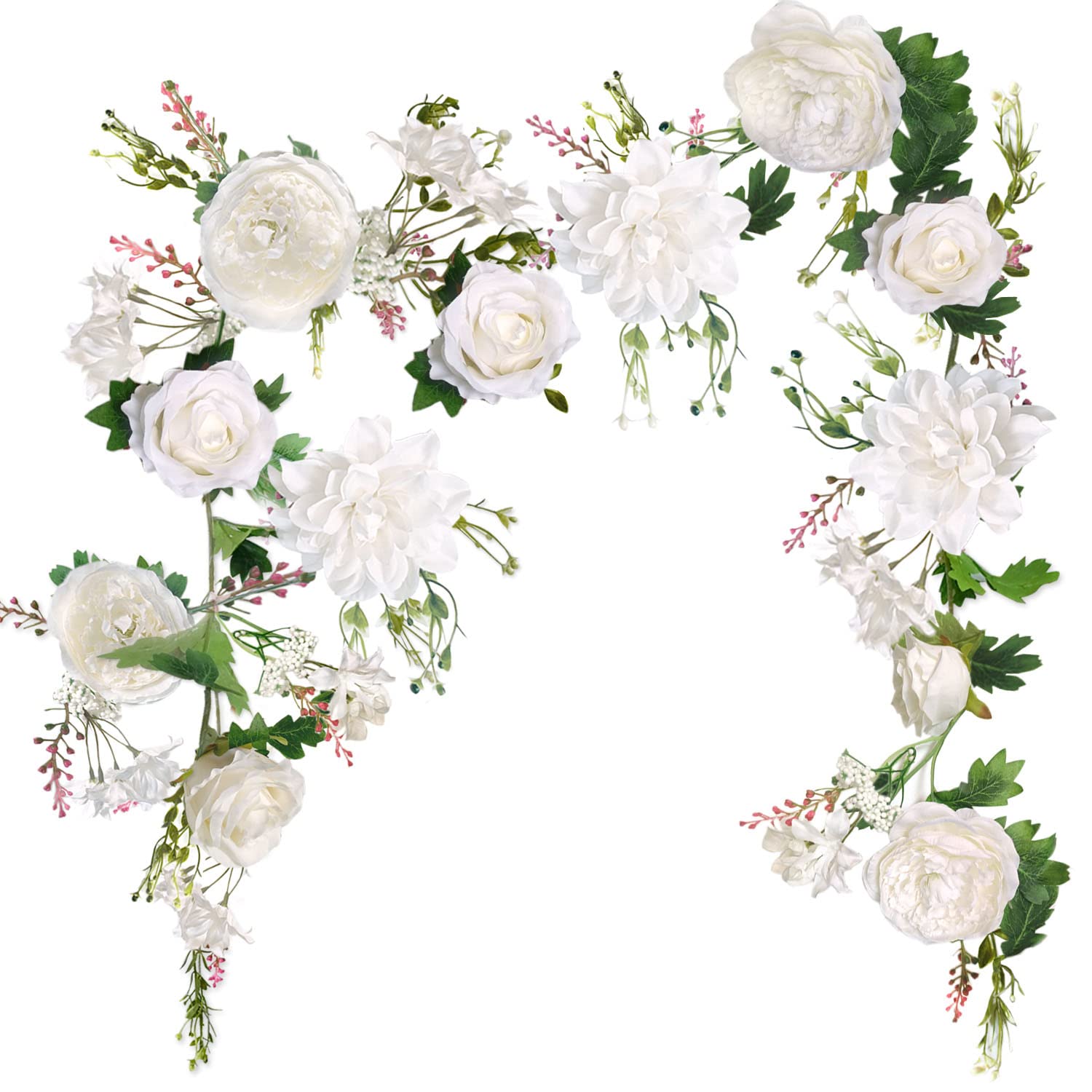 Peony Flower Garland, 180cm, Rose Garland Artificial Flowers, Artificial Flower Garlands for Weddings Home Table Runner Mantle Party Decorations (Ivory Peony Garland)