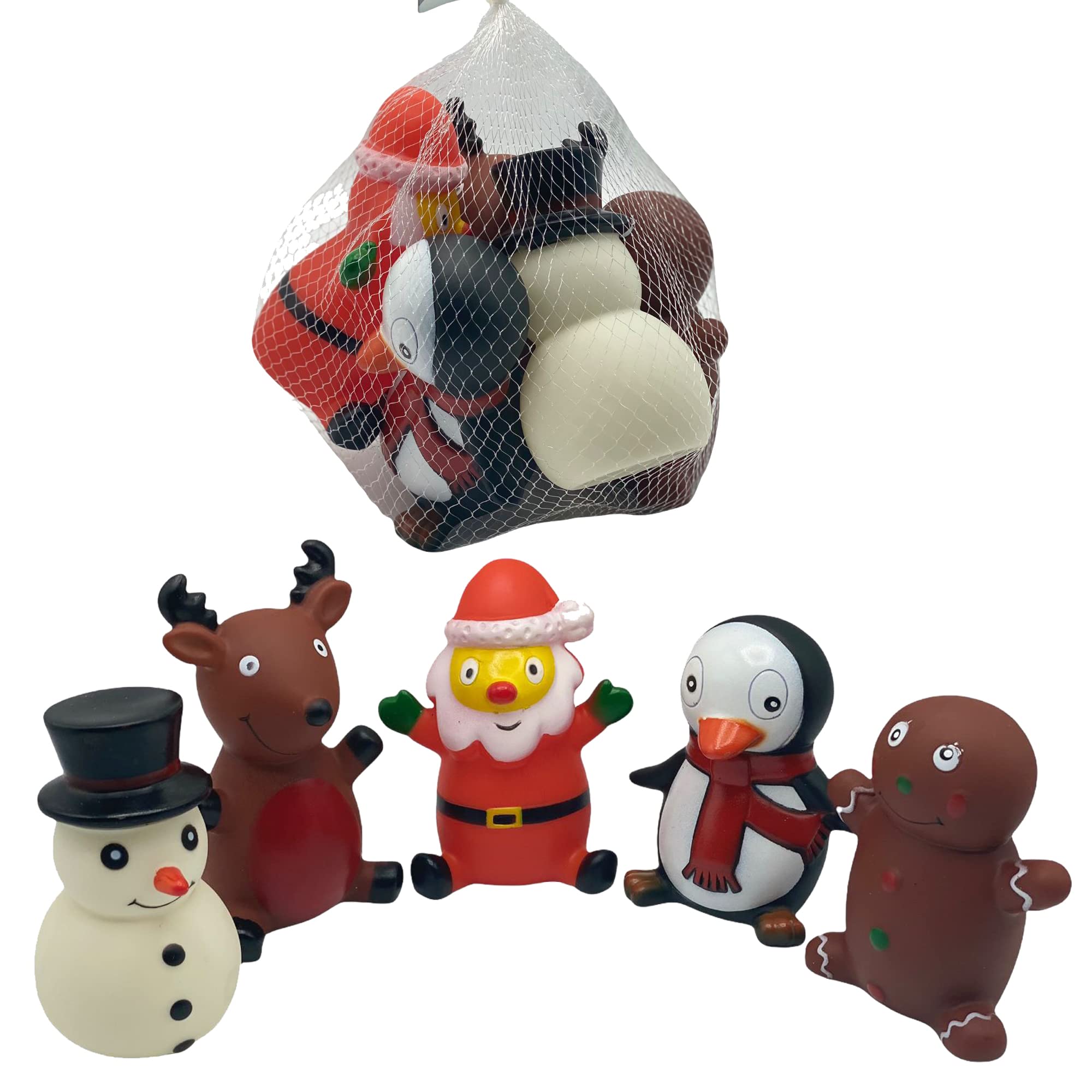 Dog Pack of 5 Interactive Christmas Pet Chew Toy Squeak Honking Dog Toys Santa Snowman Ginger Bread Penguin Reindeer Xmas Puppies Doggy Toys Xmas Gift Pack of 5