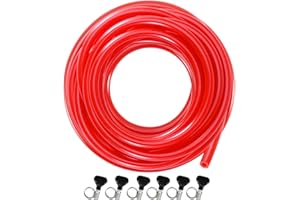 HILANGSAN 25ft CO2 Gas Line Tubing for Kegerator, Beer Keg Line Long Red PVC CO2 Tubing for Home Brew, Kegerator Hose Draft Beer Dispenser Brewing Kits with Hose Clamps