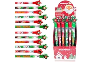 TINYMILLS Tiny Mills 24 Pcs Christmas Multi Point Stackable Push Pencil Assortment with Eraser for Christmas Party Favor Prize Carnival Stocking Stuffers Classroom Rewards Prizes
