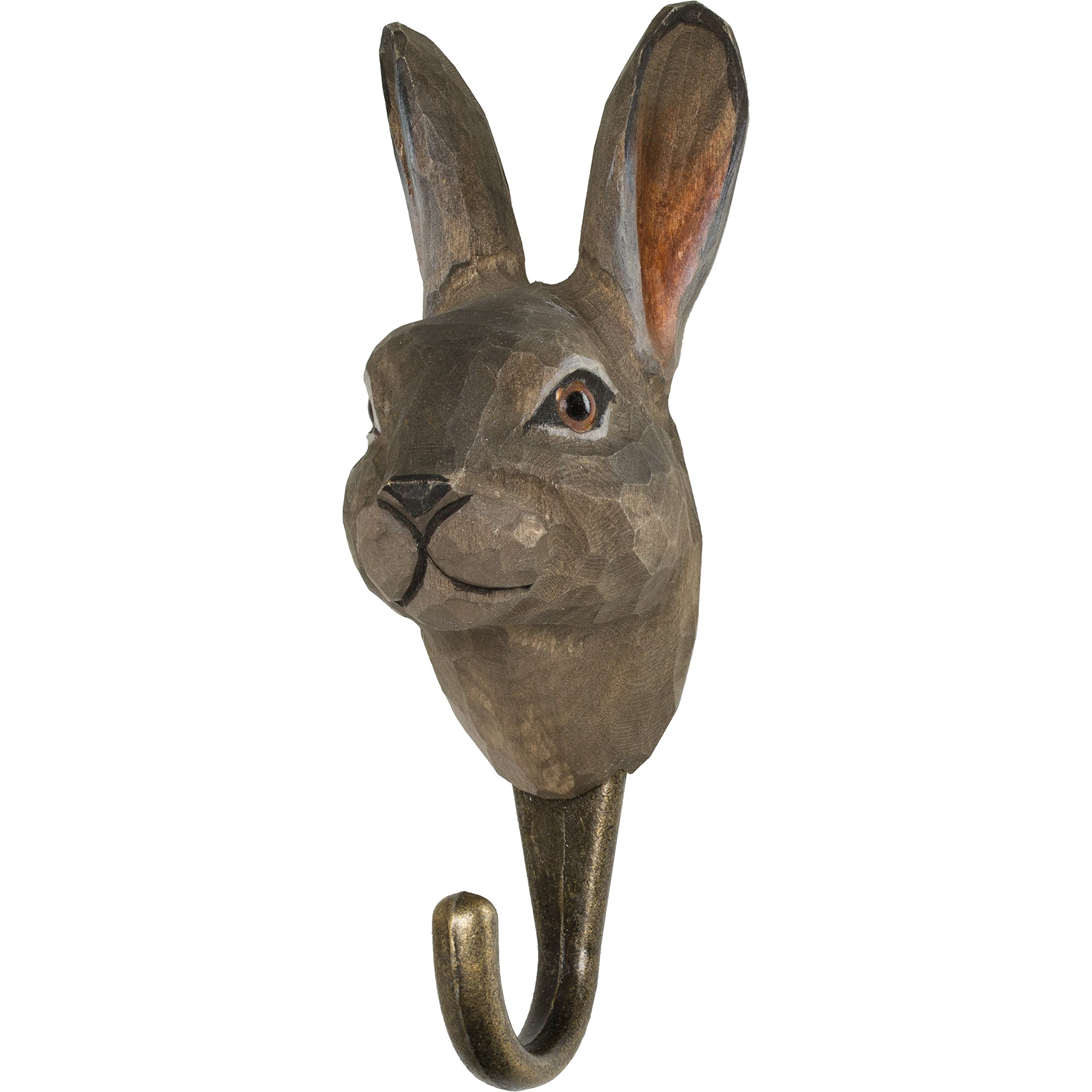WILDLIFEGARDEN - Hook Mountain Hare (WG510) - Hand Carved Decorative Coat Hook, Wall Mounted, Made of Wood and Metal - European Animals Collection