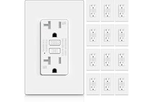 UNIELE 12 Pack Super Slim 20 Amp WR GFCI Outlet, Weather-Resistant, Outdoor 20A GFI Receptacle with LED Indicator, Ground Fault Circuit Interrupter, Screwless Wallplate Included, ETL Listed, White