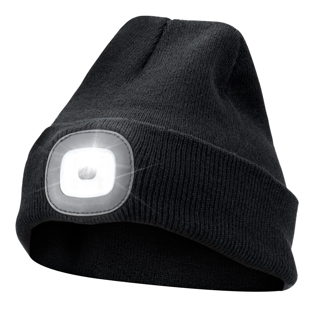 Tokeyla Unisex Beanie Hat with Light, USB Rechargeable Hands Free 4 LED Headlamp Hat Light Gifts for Men Dad Father Black-Only White Light