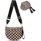 idoltimes Checkered Crossbody Bag,Nylon Bum Bags for Women Crossbody,Spacious Sling Bag Purse Fanny Packs with Shoulder Strap