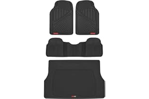 Motor Trend FlexTough Performance All Weather Rubber Car Floor Mats with Cargo Liner – Full Set Front & Rear Floor Mats for Cars Truck SUV, Automotive Floor Mats (Black)