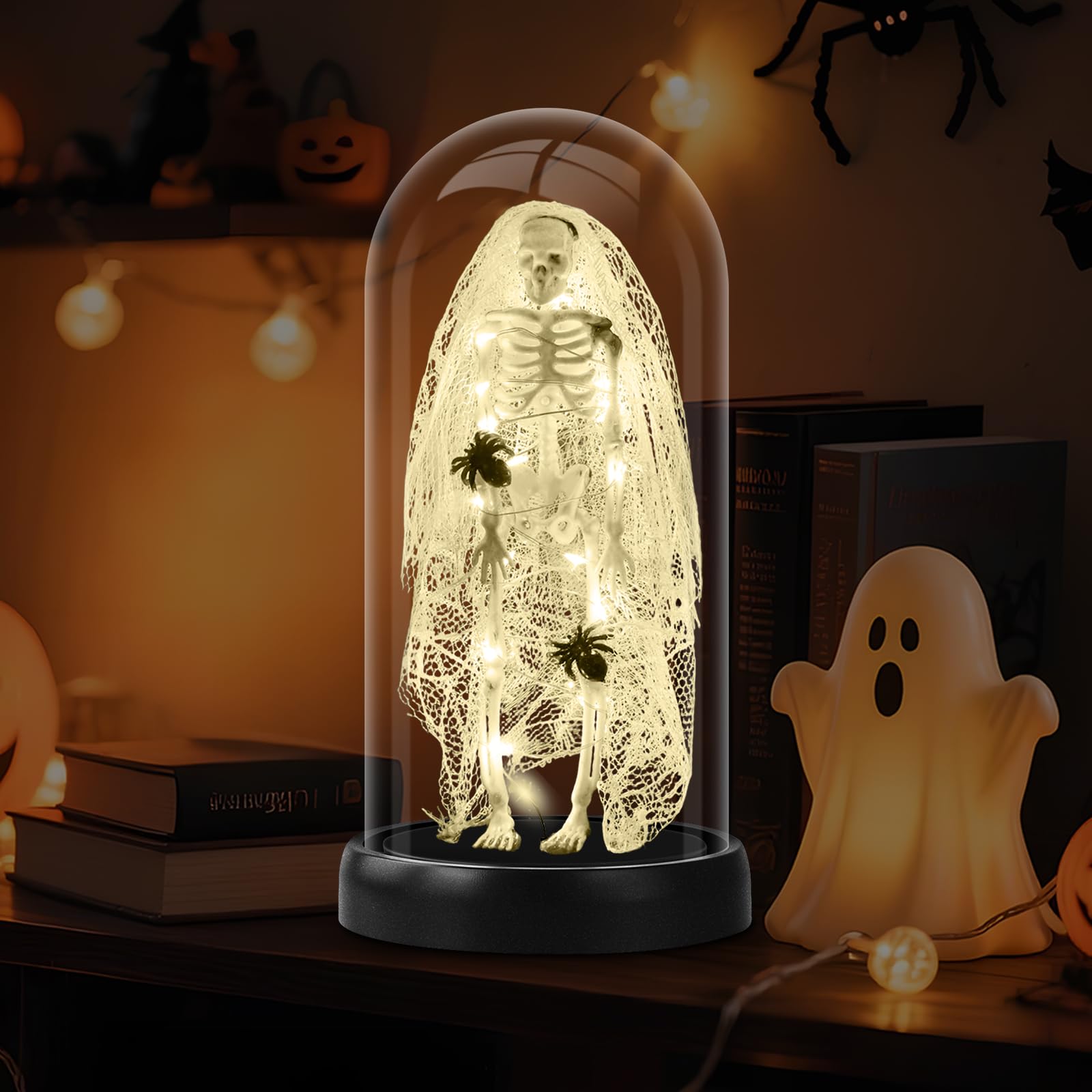 Photo 1 of **PARTIAL SET MISSING SKULL HEAD*** Halloween Decorations-Light-Up Skull with Spider Halloween Decor Indoor Cute Skull Tabletop Decor for Party Home Kitchen and Fireplace, 8.46"x4.2" Flickering LED Terror