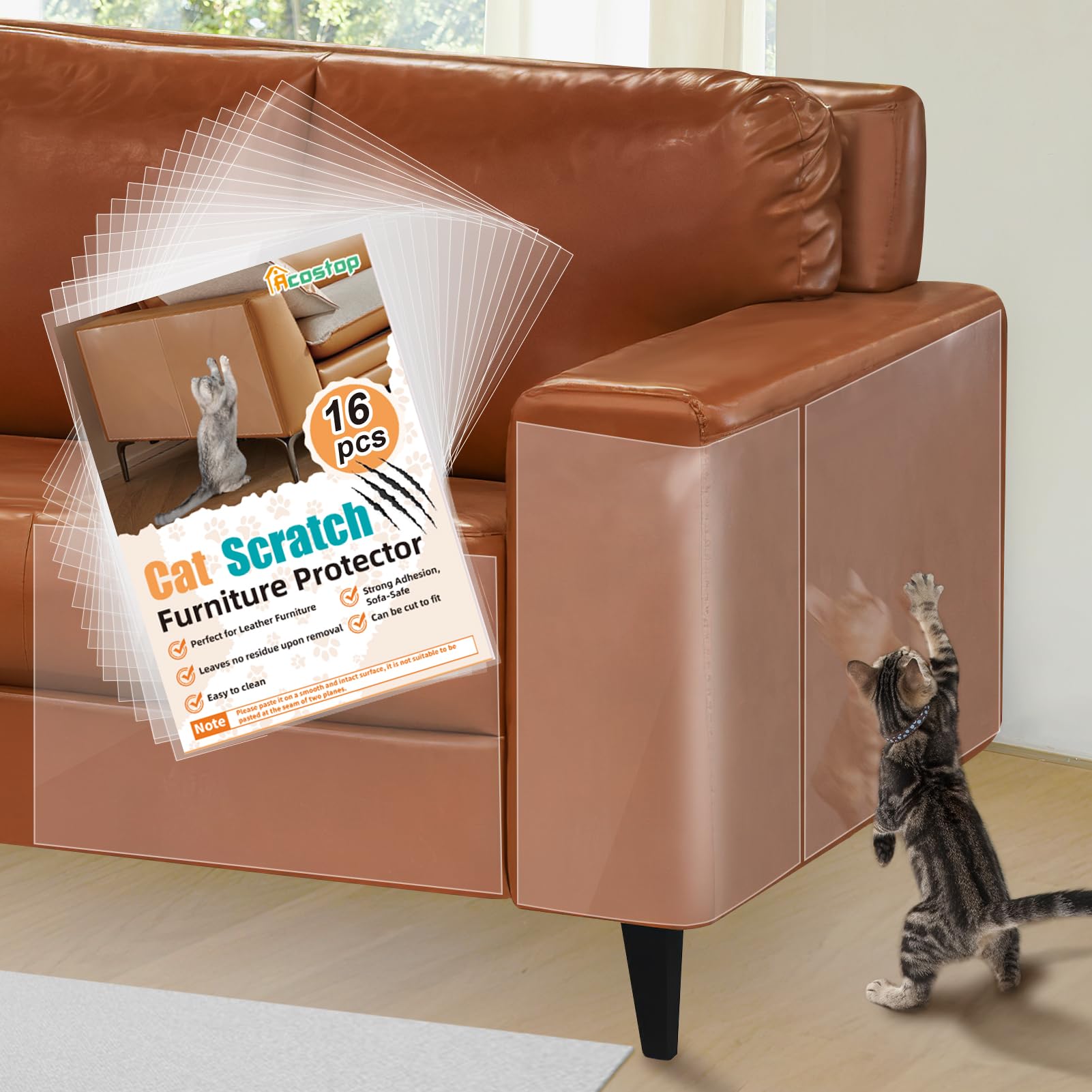 Photo 1 of Cat Scratch Furniture Protector - Specially Designed for Leather Furniture, Easy to Remove Anti-Scratch Couch Protector from Cat, No Pins, 16 Pack