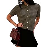 Verdusa Women's Short Sleeve Sweater Button Up Lightweight Pullovers Cable Knit Tops