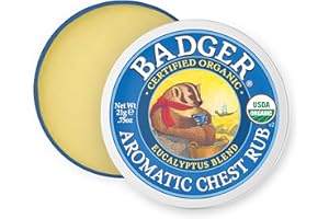 Badger Aromatic Chest Rub, 100% Organic Vaporub w/Eucalyptus & Lavender Essential Oils to Clear & Soothe, All-Natural Chest Congestion Relief for Adults & Kids, .75 oz Tin