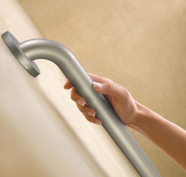 MOEN HOME CARE BATHROOM SAFETY 24 INCH STAINLESS STEEL HANDICAP GRAB BAR FOR BATHTUB AND SHOWER, SLIP RESISTANT PEENED TEXTURE, ELDERLY ASSISTANCE PRODUCT, POLISHED BRASS, R8724P