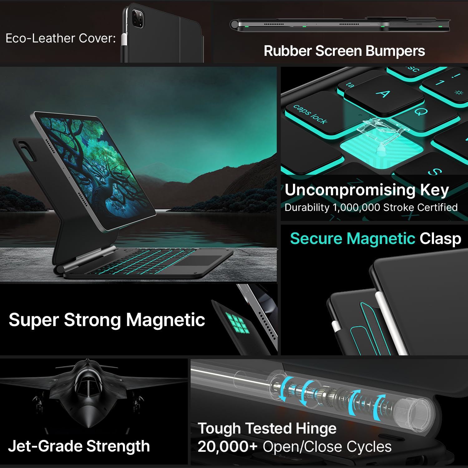 typecase Edge Keyboard Case for iPad Air 11-inch (M3 2025 / M2 2024)& iPad Pro 11 inch (4th/3rd/2nd/1st Gen),Magic Keyboard for Air 5th/4th Gen,Multi-Touch Trackpad, 11 Colors Backlight,Black