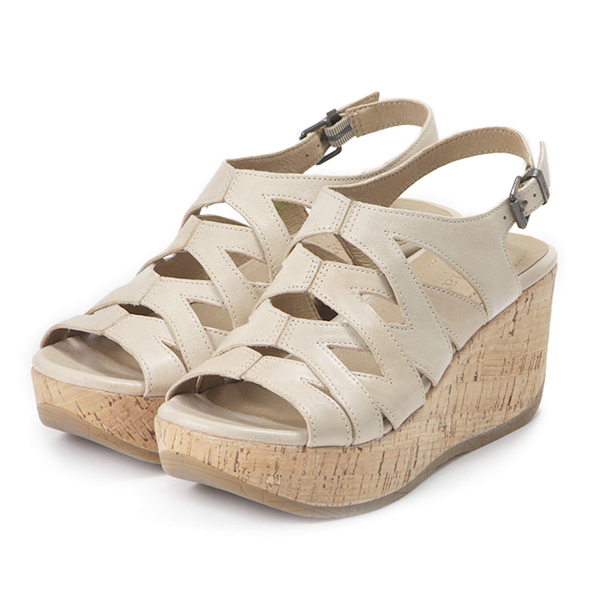Bussola Women Sandals, Cage Wedge Sandals, Ibiza Iris, Cut-Out Leather Shoes with Buckle