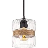 Kira Home Sage 10" Modern Pendant Light + Hammered Glass Shade, Textured Black Finish