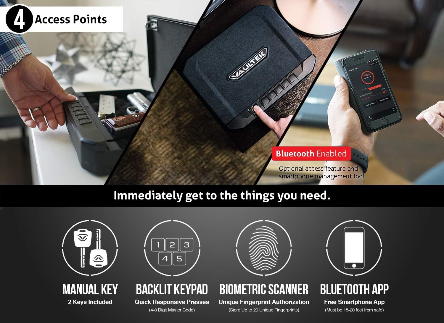 VAULTEK VT20i Biometric Handgun Safe Bluetooth Smart Pistol Safe with Auto-Open Lid and Rechargeable Battery (Covert Black): Home Improvement